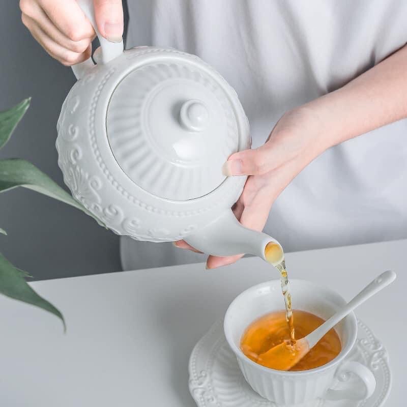 Set trà chiều sứ trắng cổ điển Châu Âu sang trọng