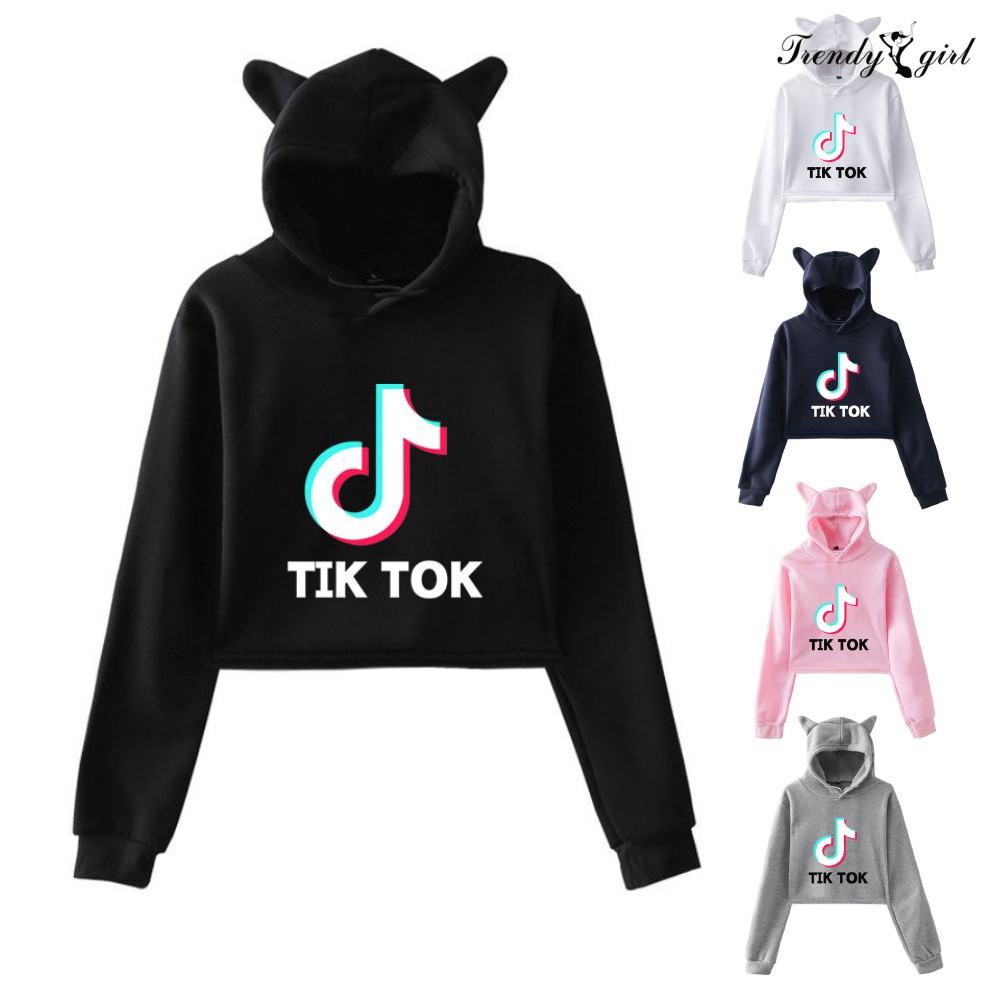 Áo Hoodie Lửng In Hình Mèo Dễ Thương Cho Nữ