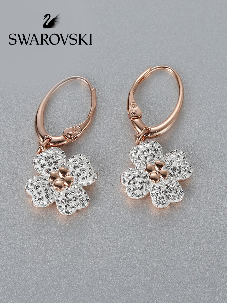 FREE SHIP Bông Tai Cá Tính Nữ Swarovski LATISHA Tính cách tao nhã Hoa cỏ bốn lá Earrings Crystal FASHION Trang sức trang sức đeo THỜI TRANG