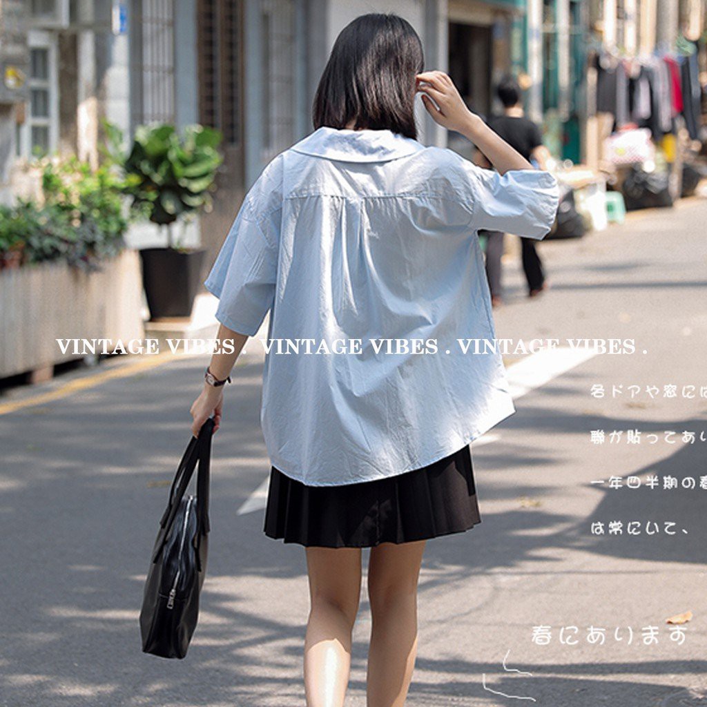 {KARUL} Áo sơ mi nữ ngắn tay cổ sen 2 màu xanh trắng HOTHIT. | BigBuy360 - bigbuy360.vn