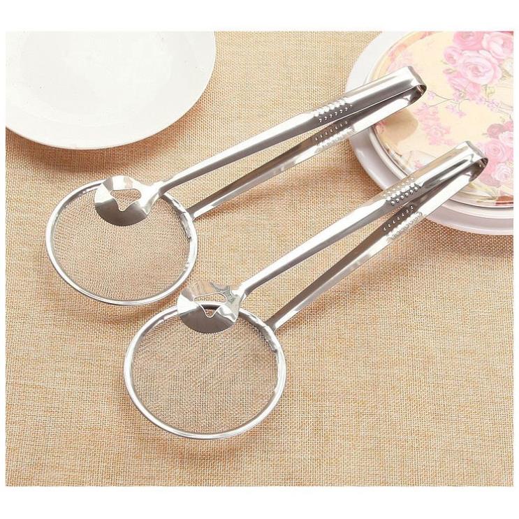 Kẹp Vợt Gắp Thực Phẩm Chiên Rán Thép Không Gỉ, Vớt Cặn Dầu Chiên Có Lưới, Kẹp Gắp Ráo Nước Đồ Ăn Tiện Lợi