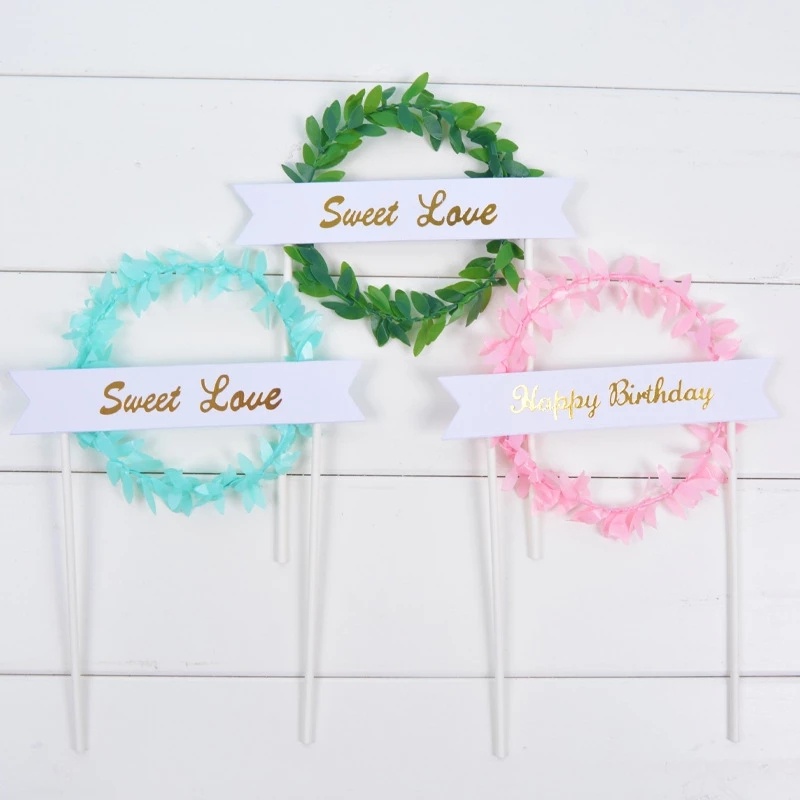Topper Cắm Trang Trí Bánh Kem Chữ Happy Birthday, Dùng Cho Tiệc Cưới, Ngày Lễ Tình Nhân, Màu Xanh Lá, Hồng