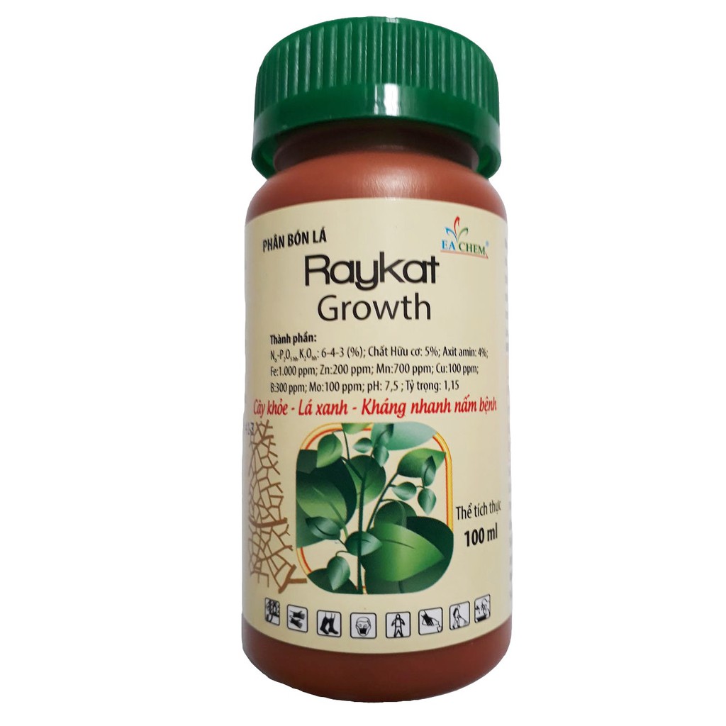 Phân bón lá Raykat Growth - Giải pháp bảo vệ và phát triển toàn diện cho mọi cây trồng chai 100ml