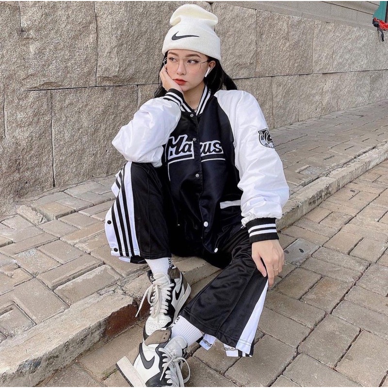 Áo Bomber vải dù 2 lớp  VARSITY MARCUS màu XANH/ĐEN 🖤 Nam nữ unisex 🖤 Áo Khoác Dù form rộng