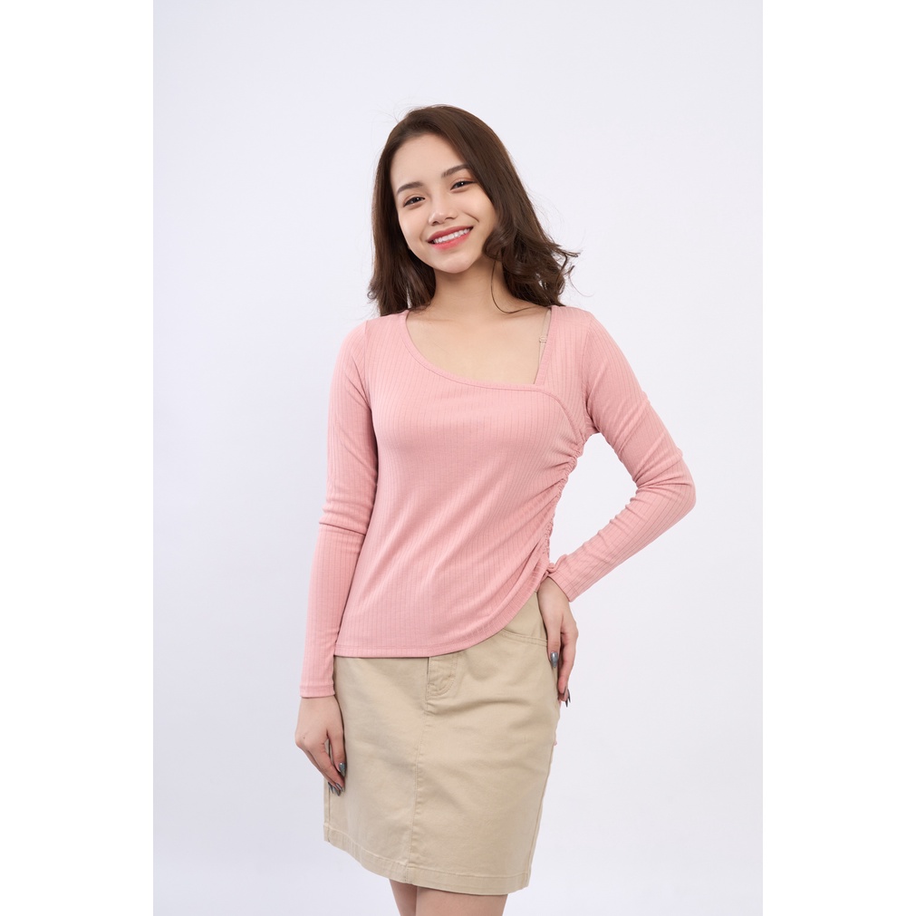 Áo thun nữ YODY dài tay cổ lệch rút sườn nịnh dáng ATN4340