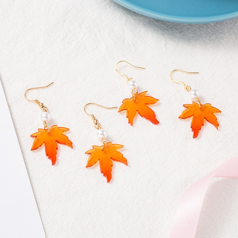 Bông Tai Dáng Dài Hình Chiếc Lá Phong Thời Trang Mùa Thu Cho Nữ