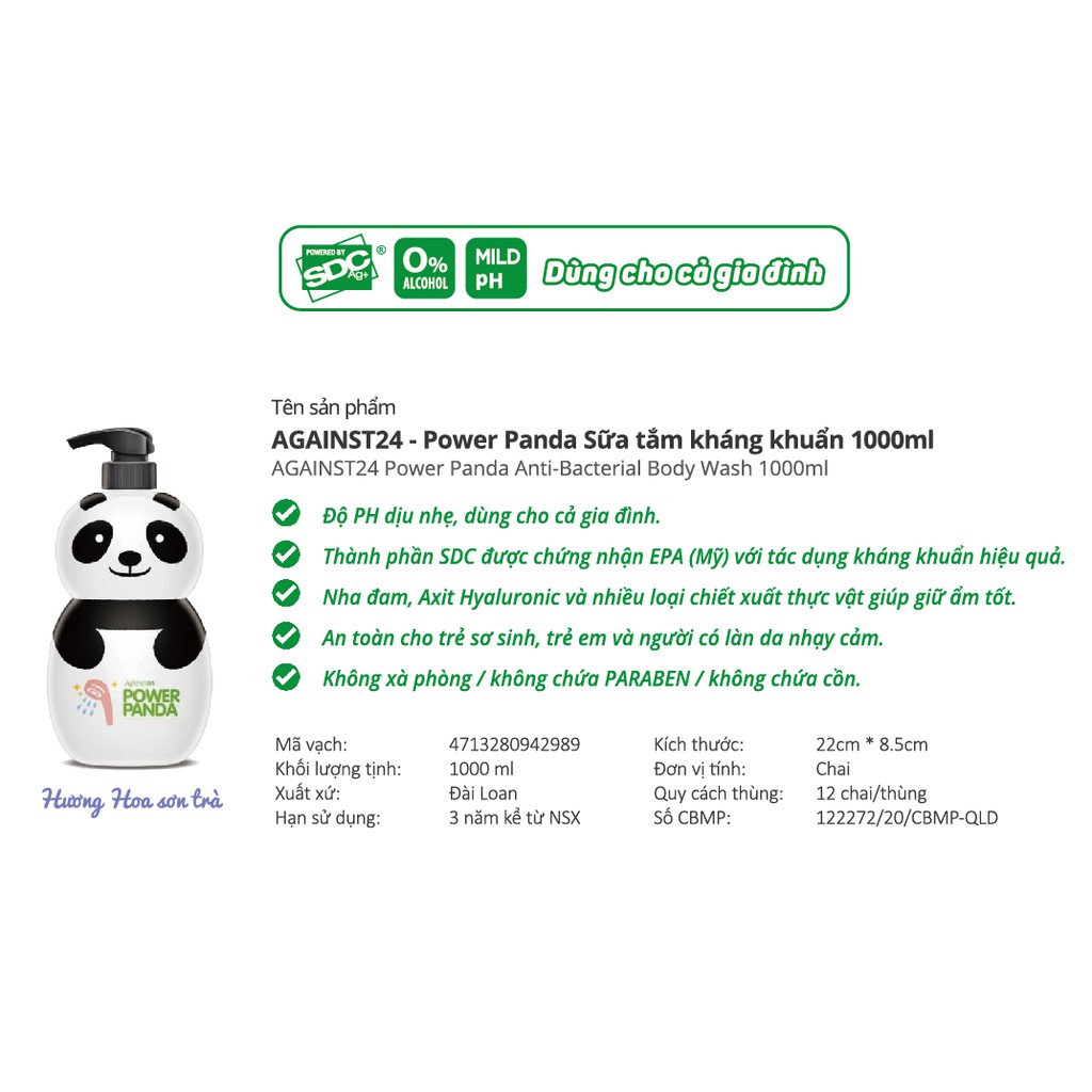 Sữa tắm kháng khuẩn Power Panda nhãn AGAINST24 1000ml dùng cho cả gia đinh bao gồm em bé