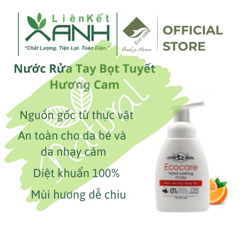 NƯỚC RỬA TAY DẠNG BỌT HƯƠNG CAM  Ecocare 250ml