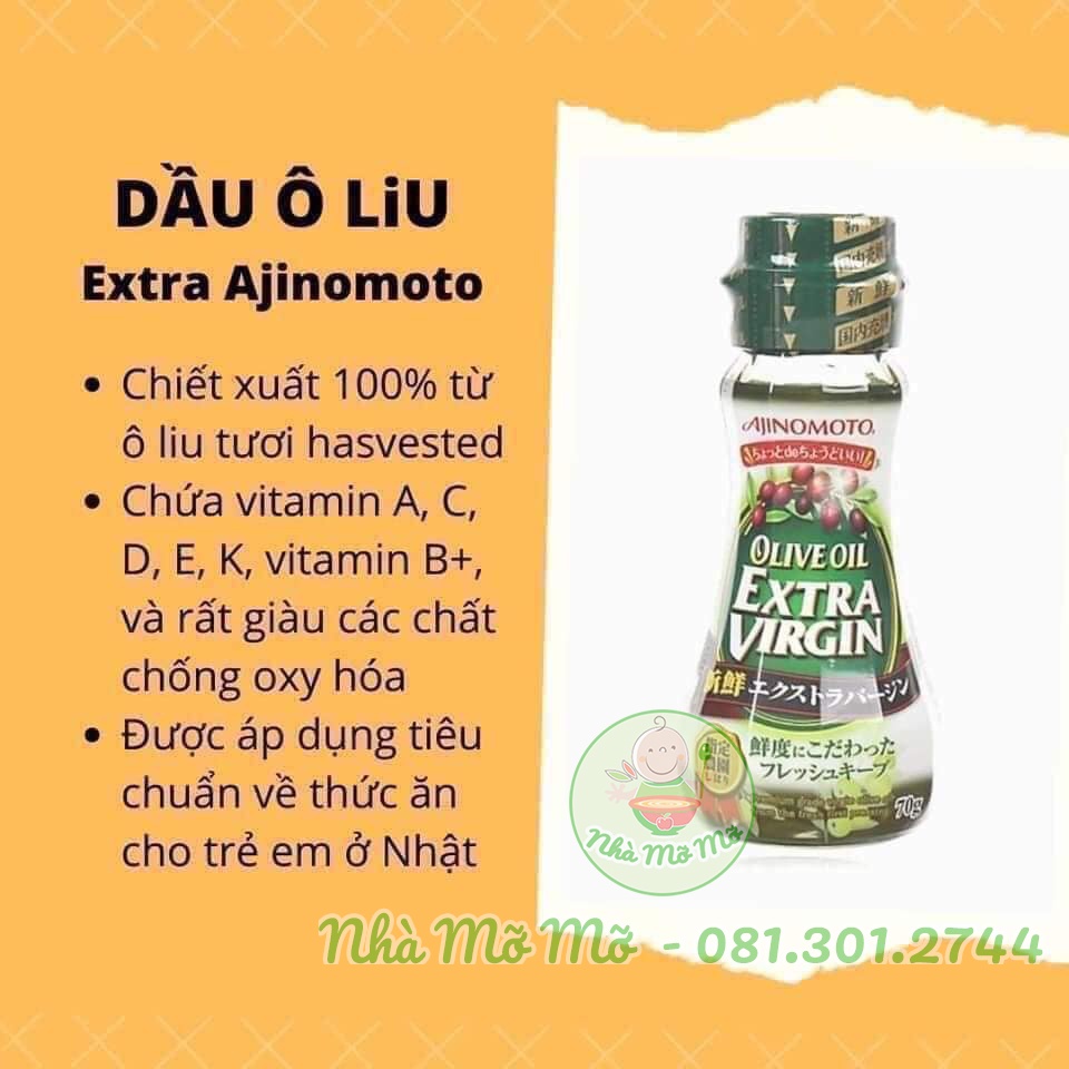 Dầu Olive Ajinomoto Extra Virgin Nhật Bản  Cho bé ăn dặm 70 ml - Nhà Mỡ Mỡ