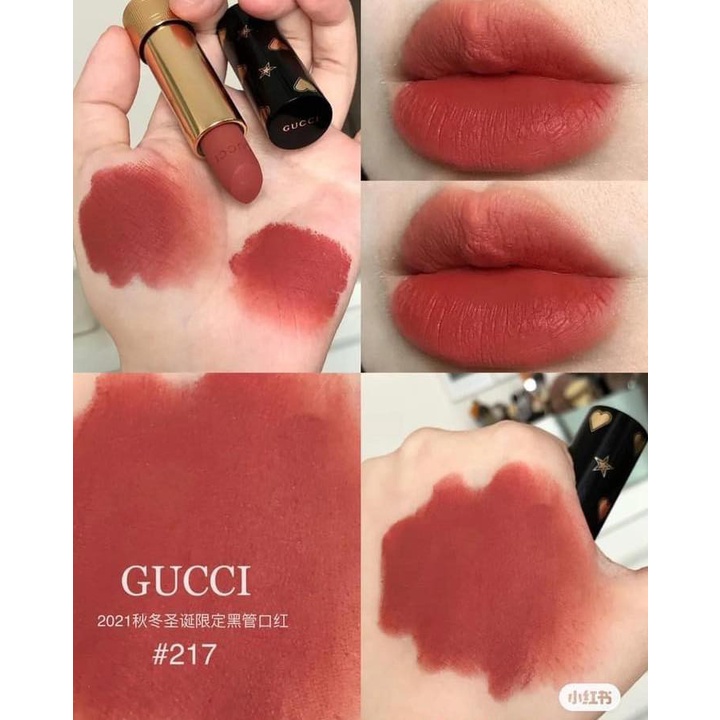 Son Gucci 217 Valeria Rose Holiday 2021 Rouge A Levres Mat Lipstick - Hồng Cam Đất