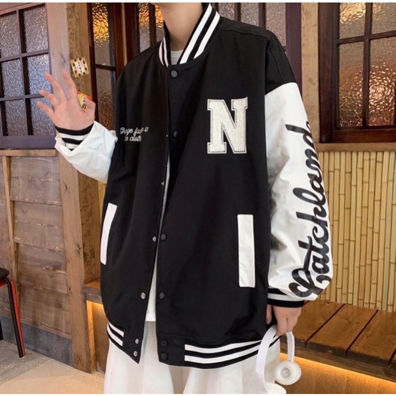 ÁO KHOÁC BOMBER CHỮ N FORM RỘNG TAY BỒNG