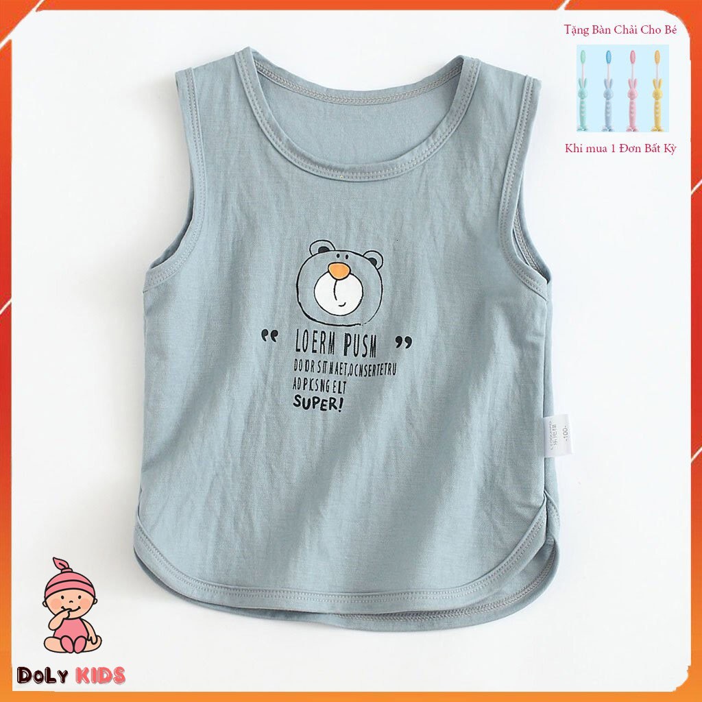 Áo ba lỗ cho bé trai bé gái DOLY KIDS, Áo ba lỗ In Hình Gấu cho bé mặc thoáng mát từ 6-28kg QATE A02