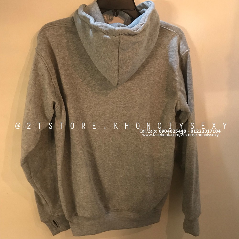 Áo hoodie unisex 2T Store H06 màu xám nhạt - Áo khoác nỉ chui đầu nón 2 lớp dày dặn chất lượng đẹp