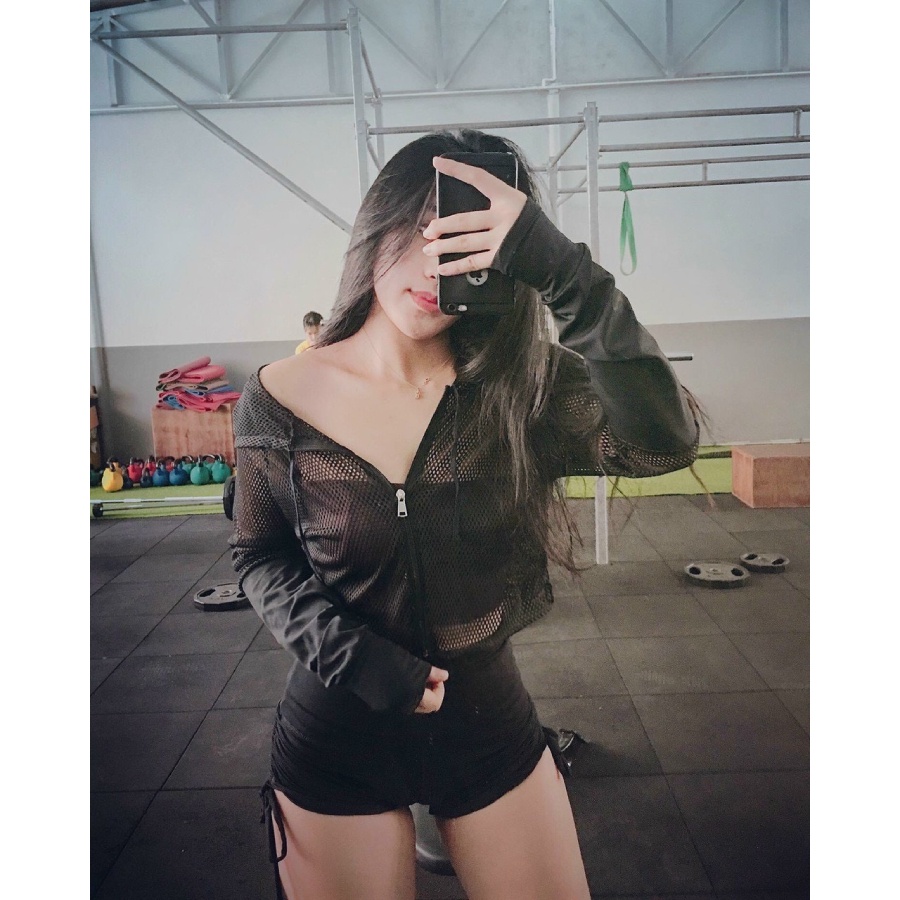 Áo khoác lưới tập gym yoga có mũ siêu xinh