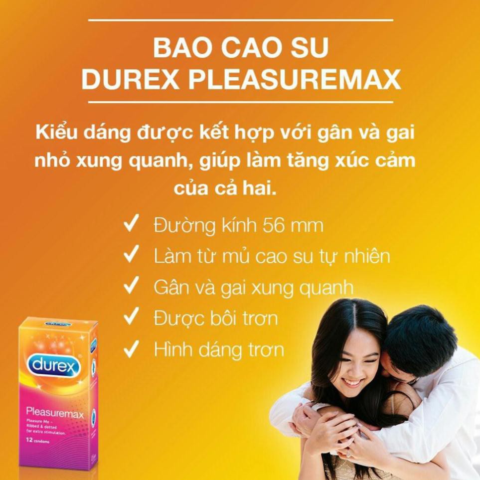 [HÀNG NHẬP KHẨU] - Bao cao su GÂN GAI Liti Durex Pleasuremax Size 49-52 -Hộp 12 cái (SP được chị em ưa thích nhất)