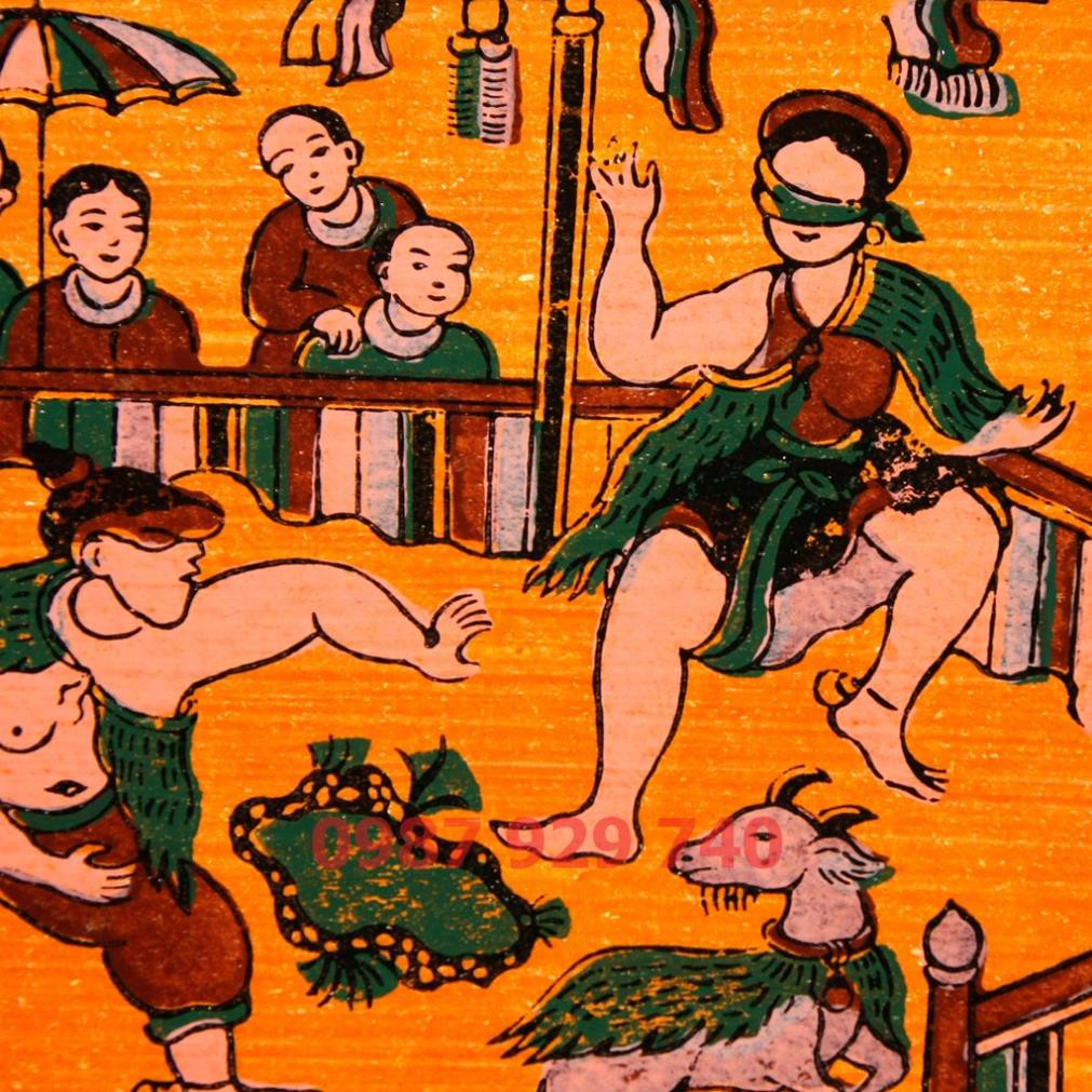 [Tranh Đông Hồ] Bức Bịt Mắt Bắt Dê - không khung tranh, Dong Ho folk paintings Viet Nam national cultural heritage