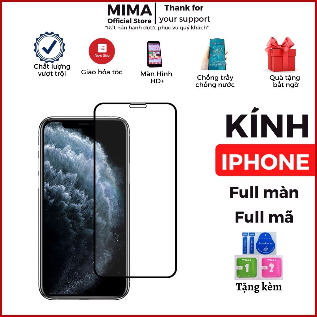 Kính cường lực iphone 11D full màn 6/6plus/6s/6splus/7/7plus/8/8plus/x/xs/11/12/13/pro/max/promax - Mima Shop