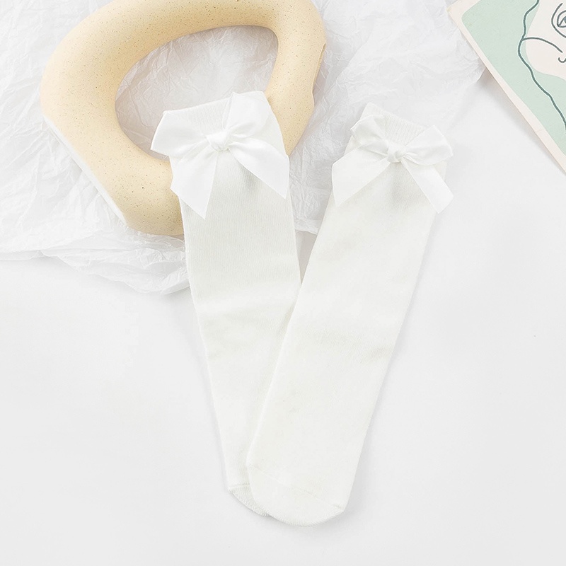 Vớ cotton Màu Trơn Chống Muỗi Đính Nơ Dễ Thương Thời Trang Mùa Hè Cho Bé Gái 3-12 Tuổi