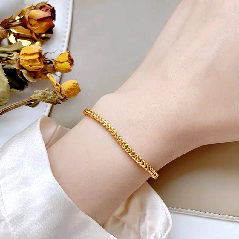Vòng tay nữ titan dây rút mạ vàng 18K Phụ kiện thời trang Hàn Quốc
