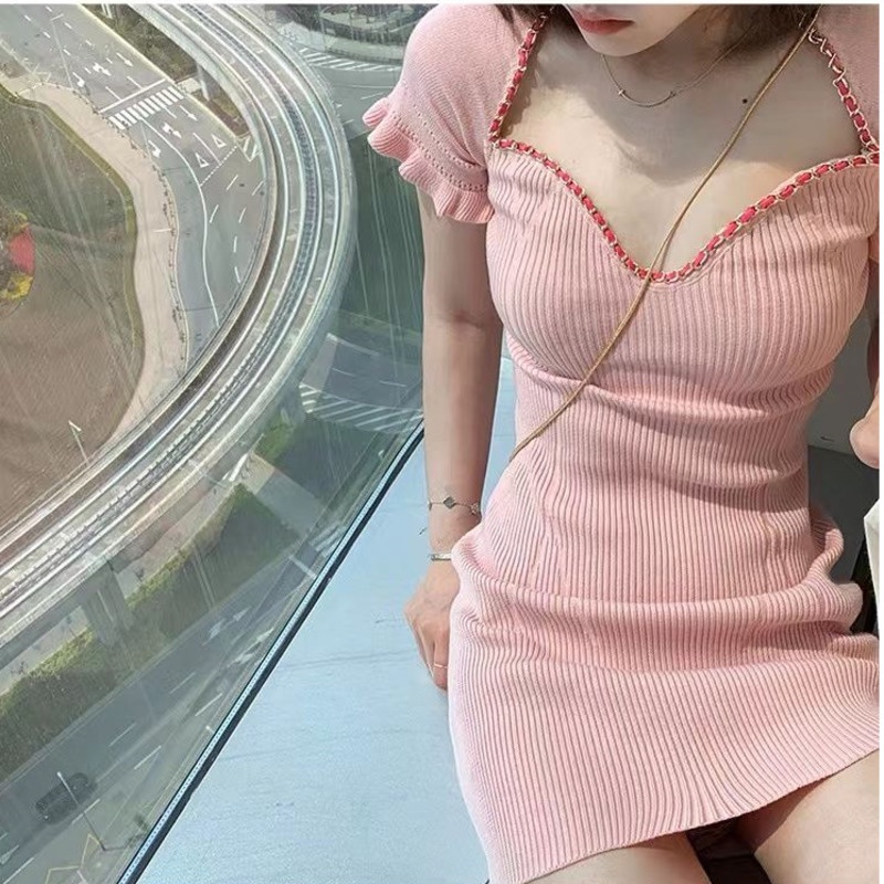 Đầm Dệt Kim Tay Ngắn Dáng Ôm Phong Cách Pháp Thời Trang Quyến Rũ Cho Nữ