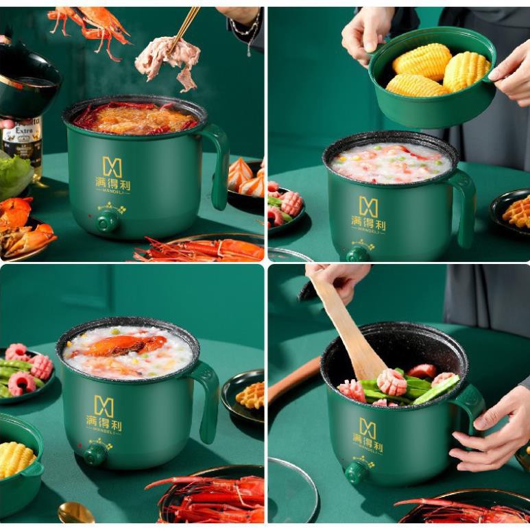 Ca Nấu Mì, Nấu Cơm Đa Năng Có Tay Cầm 1,8L - Nồi Lẩu Điện Mini Kèm Giá Hấp Inox Cooking Poot