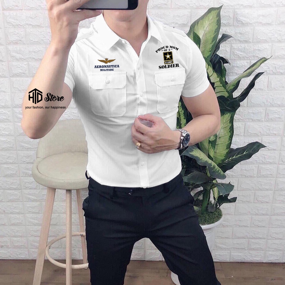 Áo sơ mi nam tay ngắn kaki cầu vai logo US Army cao cấp SM01 | chất đẹp | HTD Store