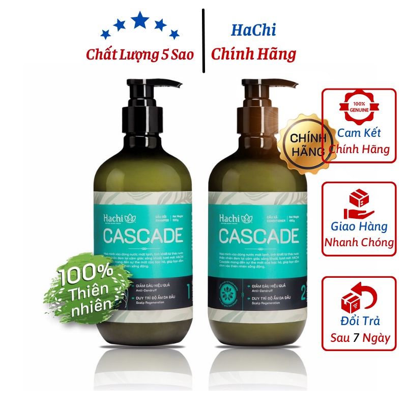 COMBO Dầu gội xả cao cấp HACHI VIETNAM Cascade 500g xanh ngọc - Bộ,Sét dầu gội xả Cascade Hachi tinh chất bạc hà free sh