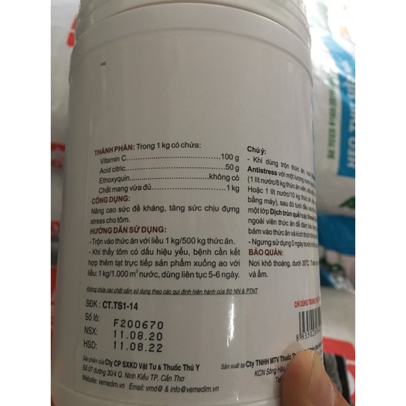 vitamin c, năng sức đề kháng cho tôm, 1kg/lon