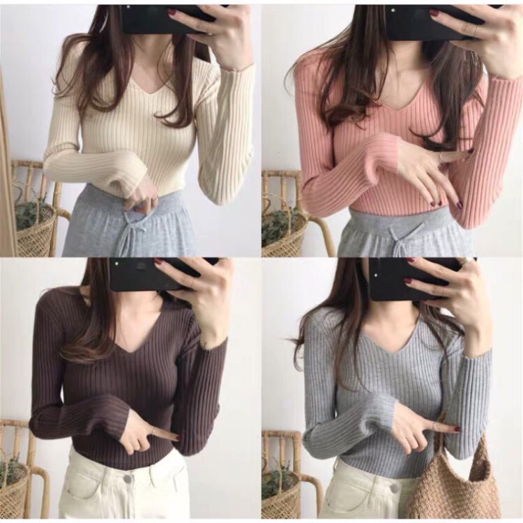 Áo len tăm cổ tim dài tay Lucy Outfit thiết kế | BigBuy360 - bigbuy360.vn