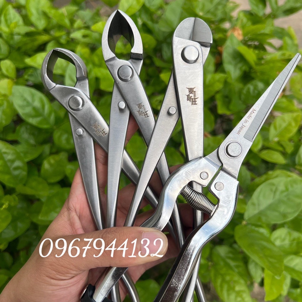 SET Dụng Cụ Kìm Cạp Tròn+Cạp Xéo+Kìm Cắt Dây+Kéo Tỉa Lá Thép Trắng Nguyên Khối, Dụng Cụ Bonsai, Cây Kiểng Chuyên Nghiệp