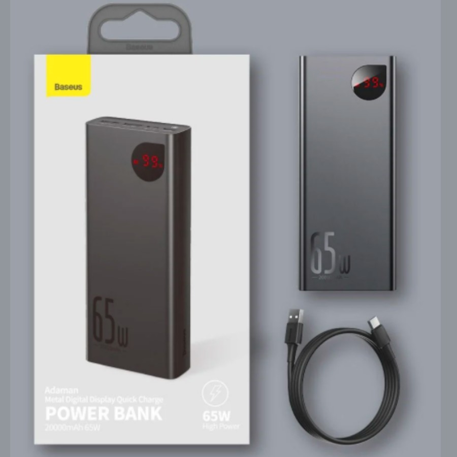 Pin dự phòng sạc nhanh Baseus Adaman Metal Digital Display Quick Charge Power Bank cho Smartphone (65W, 20000mAh, QC3.0)