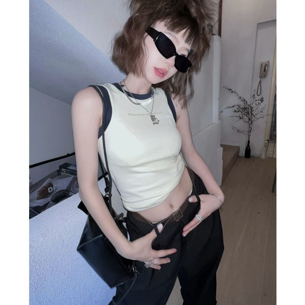 ✒Áo Sát Nách 100% Cotton Ôm Dáng Không Đường May In Chữ Rosaringwild Roaring Beast