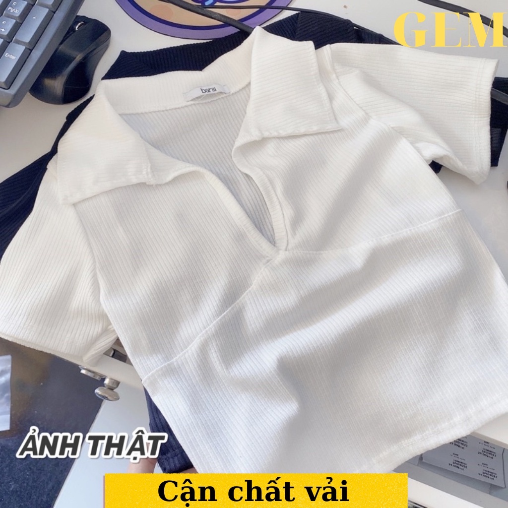 Áo croptop tay ngắn cổ V Polo thời trang Hàn Quốc