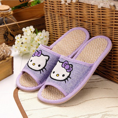 Hello kitty Dép cotton Đế Vừa Thoáng Khí In Họa Tiết Hoạt Hình Dễ Thương Thời Trang Mùa Hè Cho Nữ