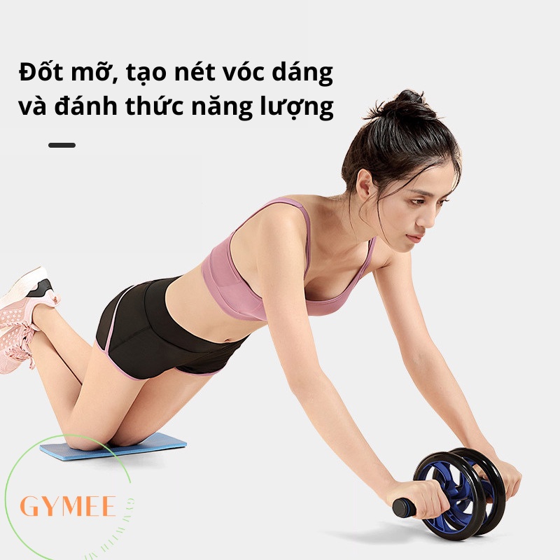 Con Lăn Tập Cơ Bụng 2 Bánh Tập Gym Yoga Tại Nhà Tặng Kèm Thảm Lót Gối, Con Lăn Tập Cơ Bụng AB Wheel Cao Cấp Gymee