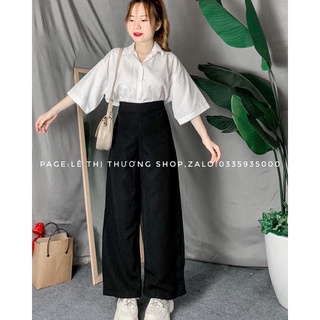 Set bộ quần suông + sơ mi tay lỡ 1 túi