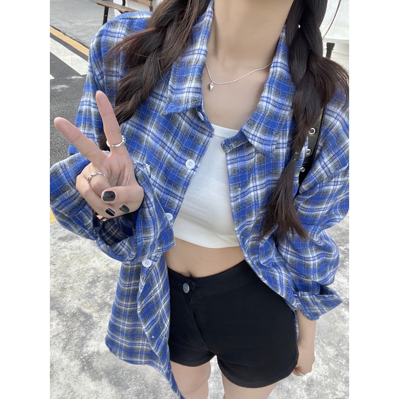 SUXI Áo Sơ Mi Caro Tay Dài Thời Trang Dành Cho Nữ