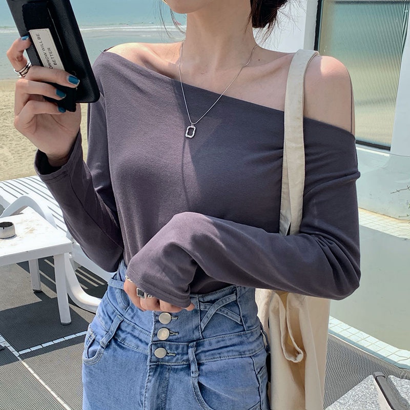 Áo thun COZOK tay dài trễ vai dáng rộng thời trang quyến rũ cho nữ