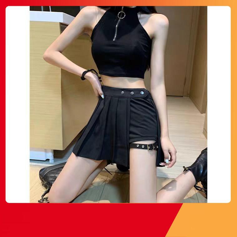Thời Trang Tuổi Teen -  CHÂN VÁY CHỮ A PHỐI QUẦN CẠP ĐÍNH CÚC KIỂU DẬP KHUY ULZZANG