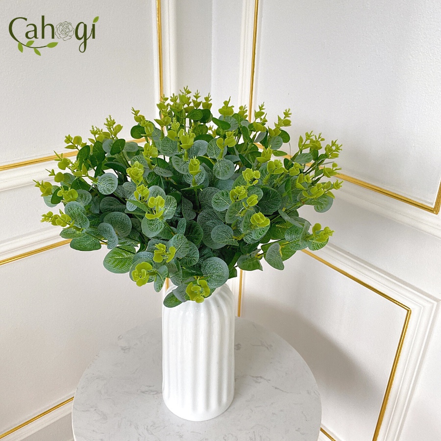 Cây Lá Giả - Cành Lá Khuynh Diệp Lá Táo Điểm Cao 50cm 16 Ngọn