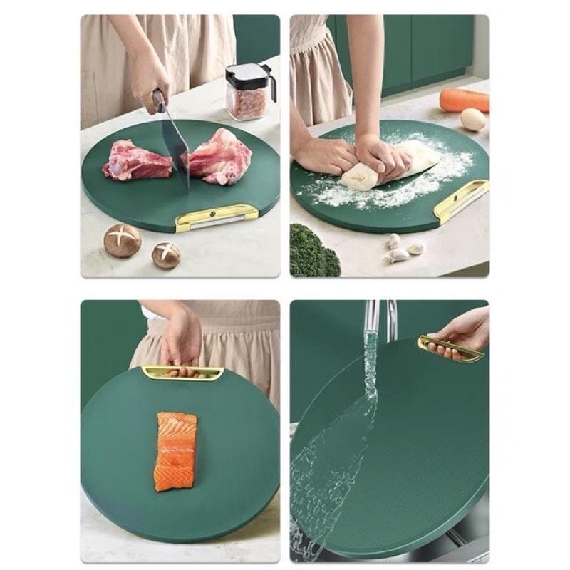 Thớt Nhựa Xanh Cao Cấp PE đa năng chống nấm mốc kháng khuẩn, Thớt tròn đường kính 33cm-Vệ Sinh Dễ Dàng