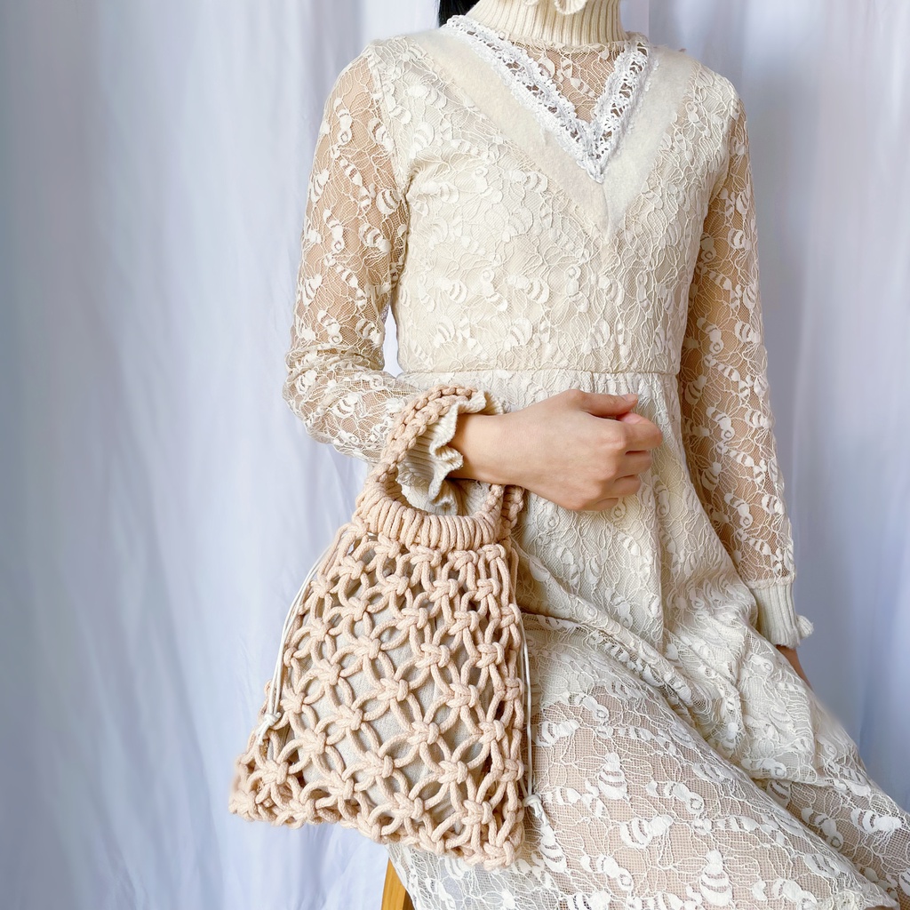 Thời trang dệt tay Phong cách cổ điển Túi dây cotton Túi xách thời trang của phụ nữ
