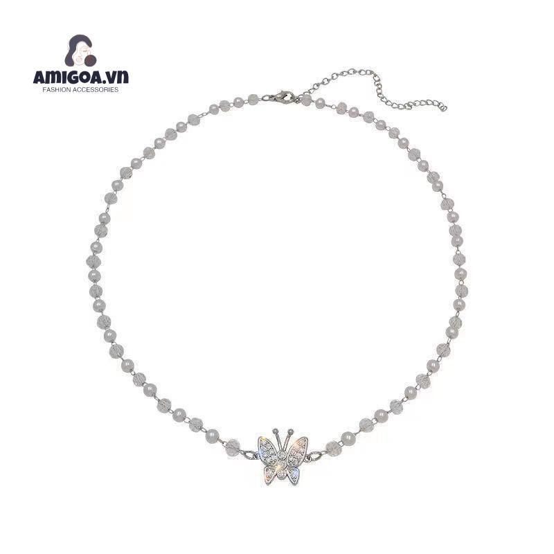 ✨✨Vòng cổ xỏ hạt ngọc trai giả mặt hình bươm bướm kiểu Hàn Quốc thời trang cho nữ