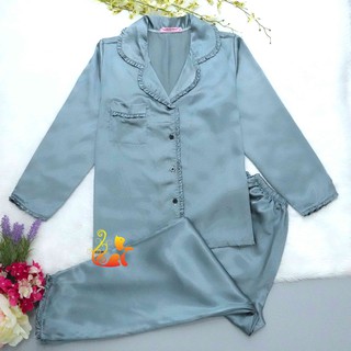 Đồ Bộ Mặc Nhà Pijama Phi Lụa " Viền Bèo " Tay Dài Cao Cấp - Dưới 60kg.