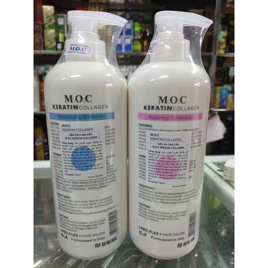 Cặp Dầu Gội Xả Cao Cấp Keratin Collagen M.OC phục hồi chuyên sâu tóc nát, hư tổn -