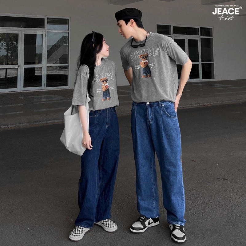 Áo phông wash cotton Jeace bear form suông unisex nam nữ