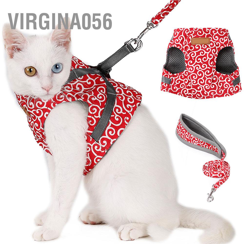 Virgina056 Virgina056 Escape Proof Cat Harness Vest có đệm với lưới mềm thể điều chỉnh dây buộc để mèo đi dạo
