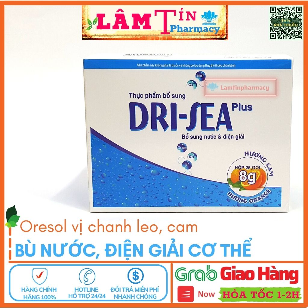 Oresol cam chanh leo Drisea bù nước điện giải cho cơ thể mất nước đi ngoài chơi thể thao { hộp 25 gói }