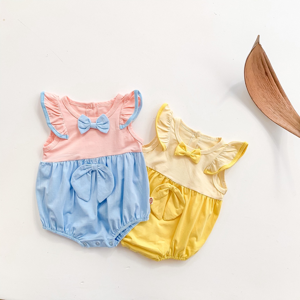 Áo liền quần ngắn tay thắt nơ xinh xắn cho bé gái