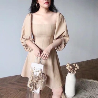 Đầm dạo phố cổ vuông tay lỡ 2 màu (kèm hình thật)